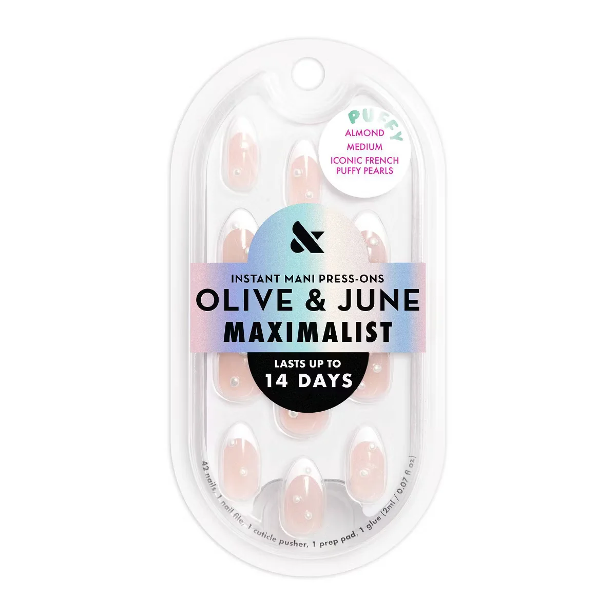 Puffy Almond Medium Iconic French Puffy Pearls Maximalist Instant Mani Press-Ons by Olive and June