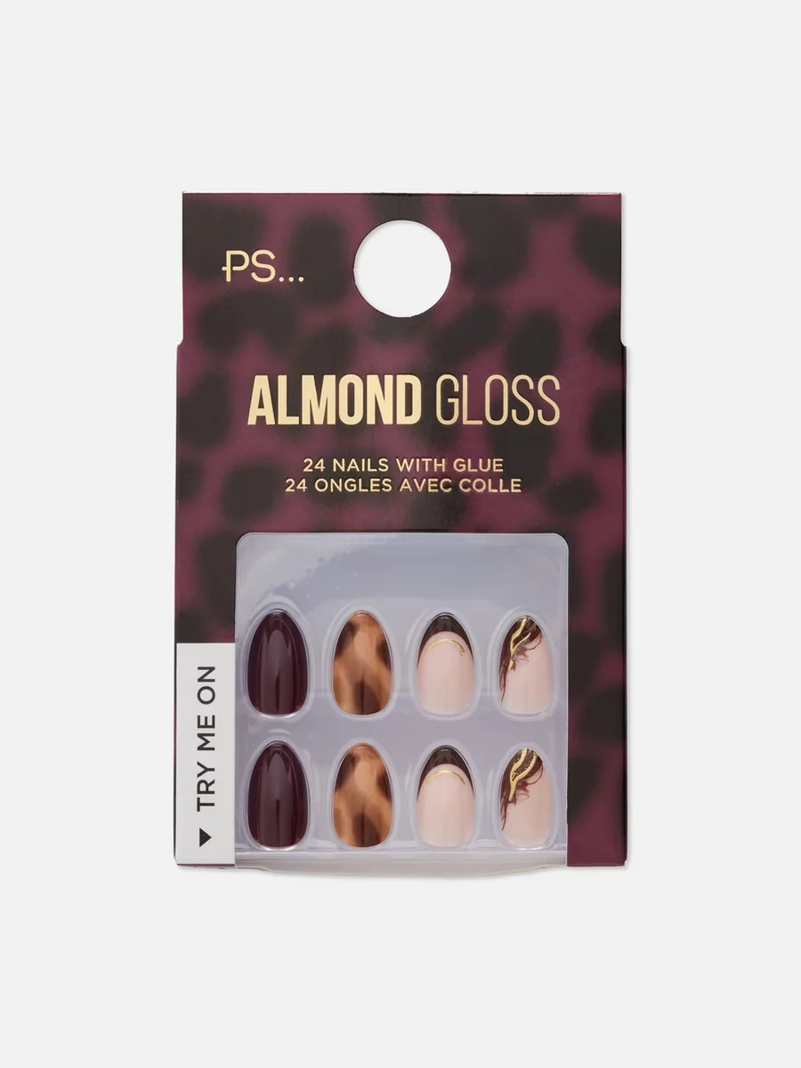 Animal Print Almond Gloss False Nails by PS...
