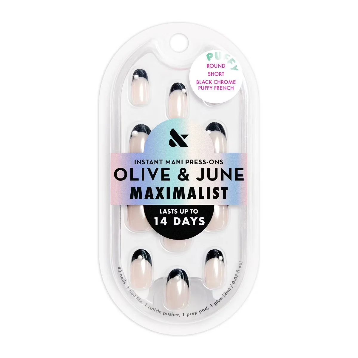 Black Chrome Puffy French Round Short Instant Mani Press-Ons by Olive and June