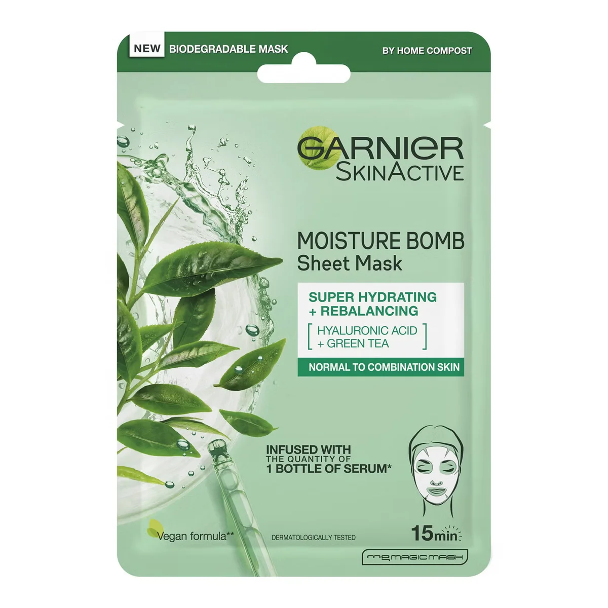 Moisture Bomb Green Tea Hydrating Face Sheet Mask for Combination Skin by Garnier