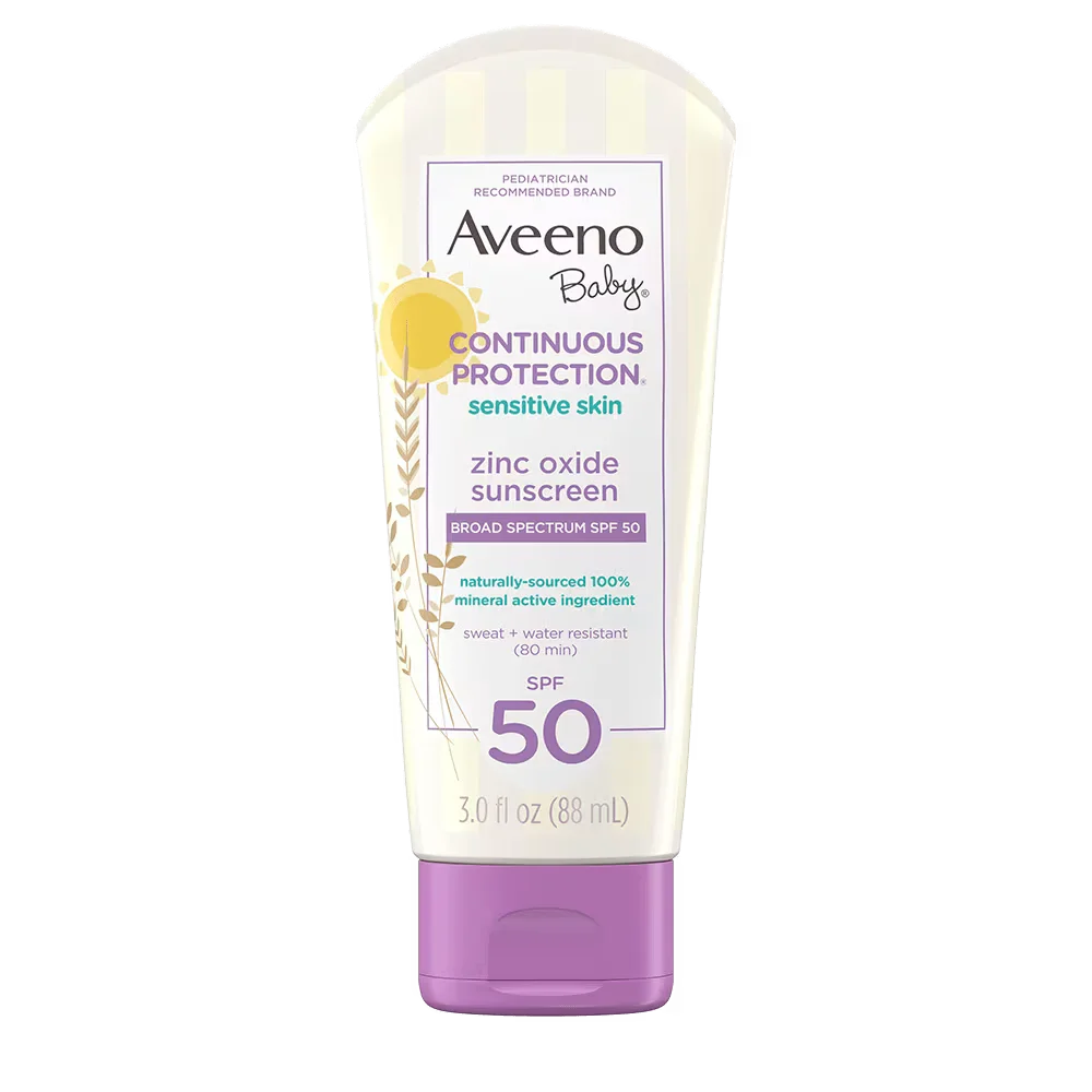 Baby Continuous Protection Sensitive Skin Lotion Zinc Oxide Sunscreen with Broad Spectrum SPF 50 by Aveeno