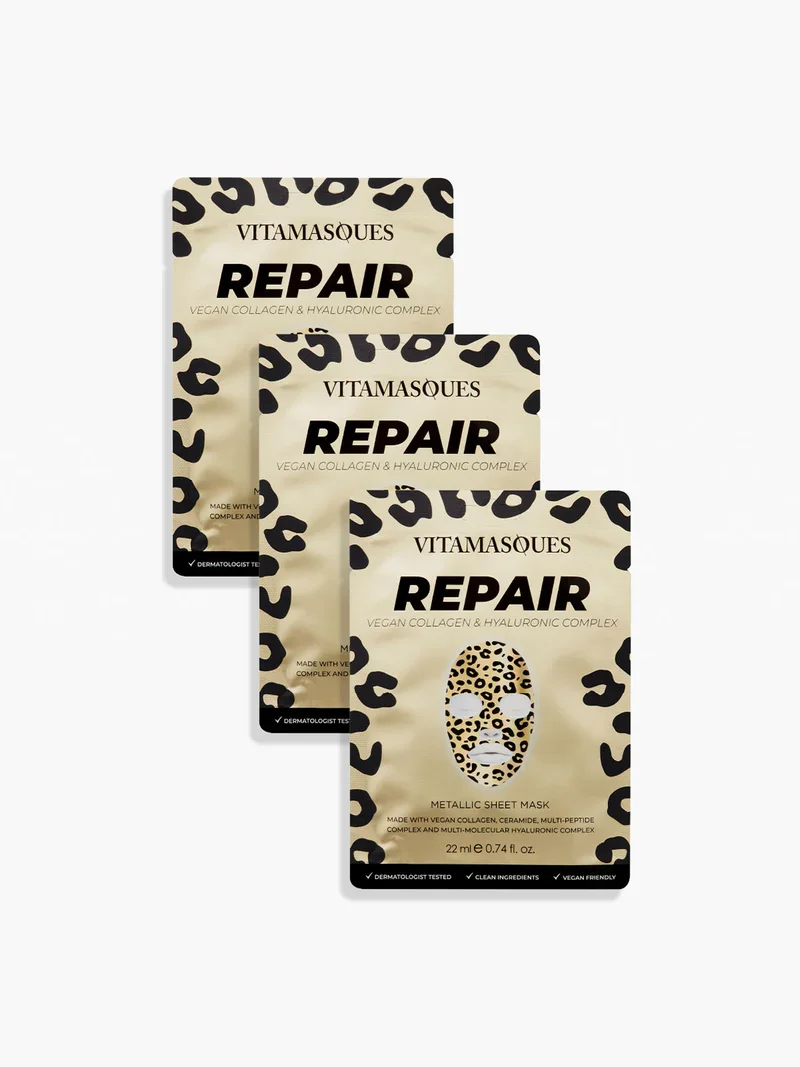 Repair Vegan Collagen & Gold Metallic Face Sheet Mask by Vitamasques