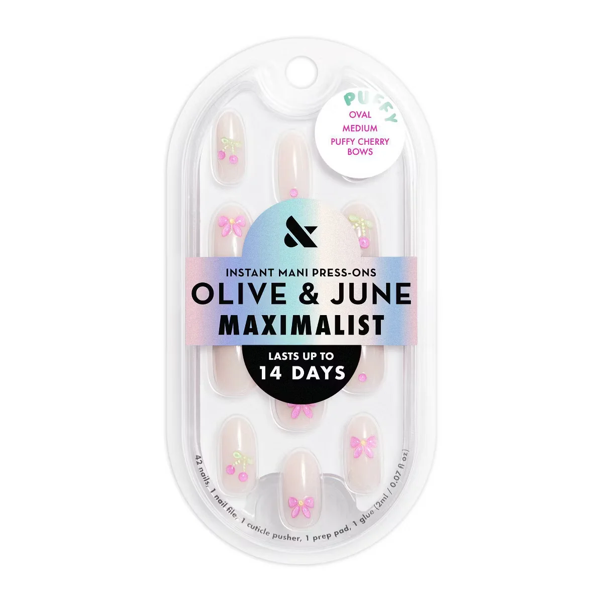 Puffy Cherry Bows Oval Medium Instant Mani Press-Ons by Olive and June