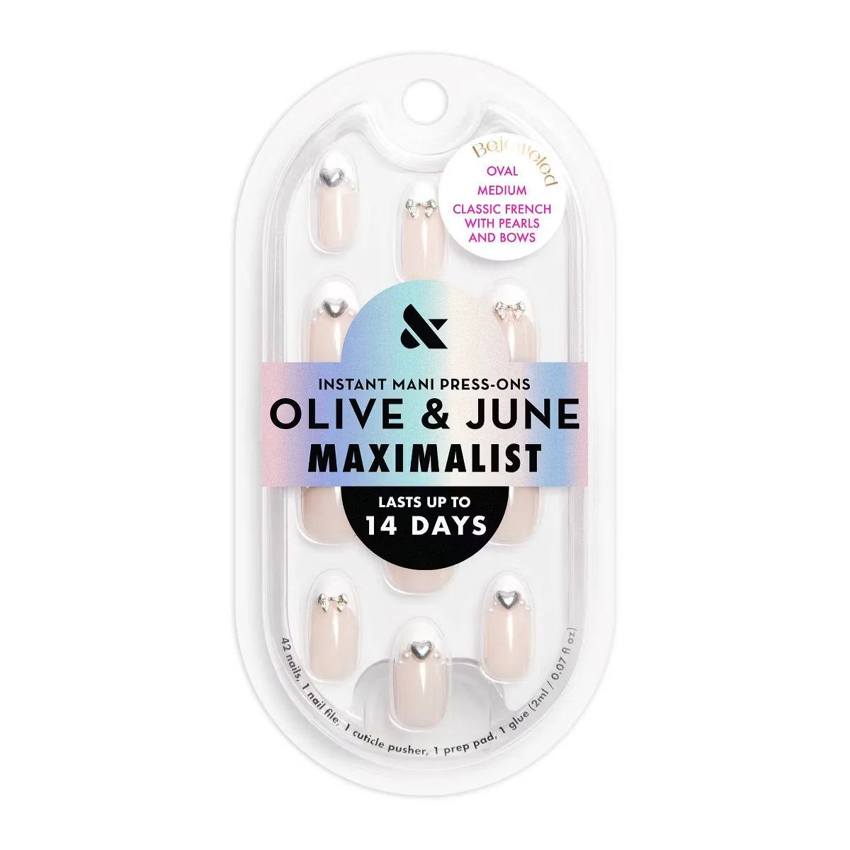 Classic French with Pearls and Bows Bejeweled Oval Medium Instant Mani Press-Ons by Olive and June