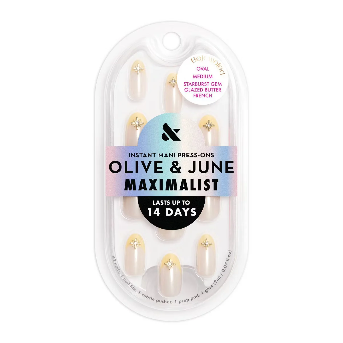 Starburst Gem Glazed Butter French Bejeweled Oval Medium Instant Mani Press-Ons by Olive and June