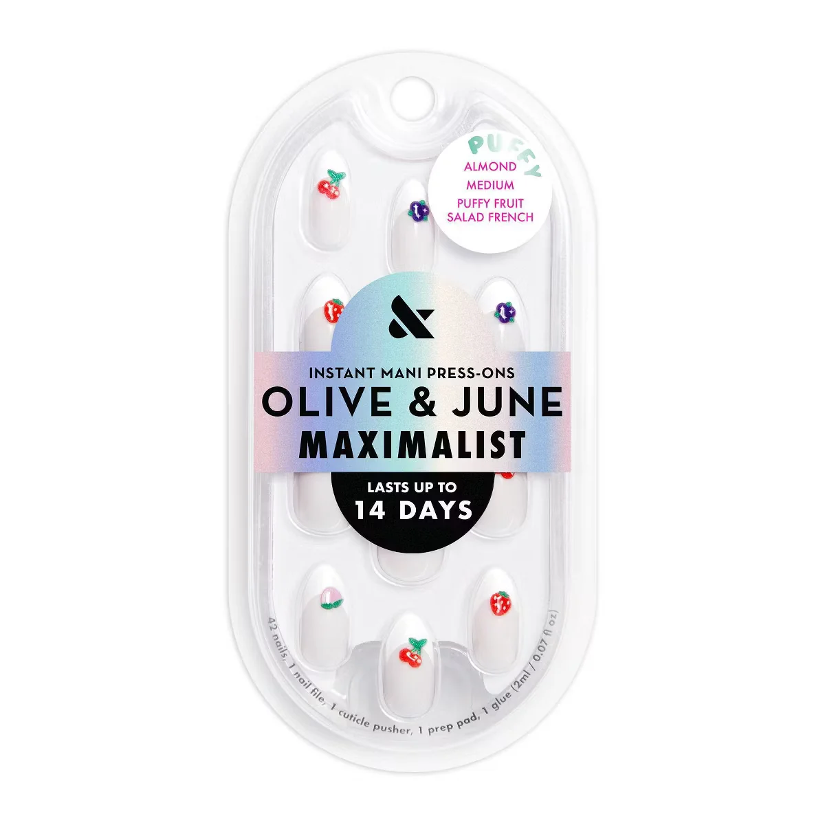 Puffy Fruit Salad French Almond Medium Instant Mani Press-Ons by Olive and June
