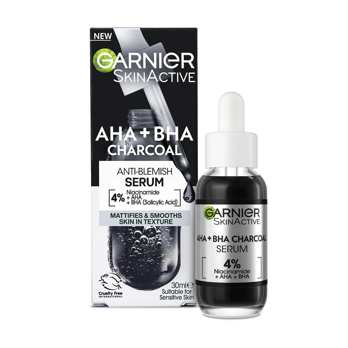 SkinActive 4% AHA + BHA & Niacinamide Charcoal Face Serum by Garnier