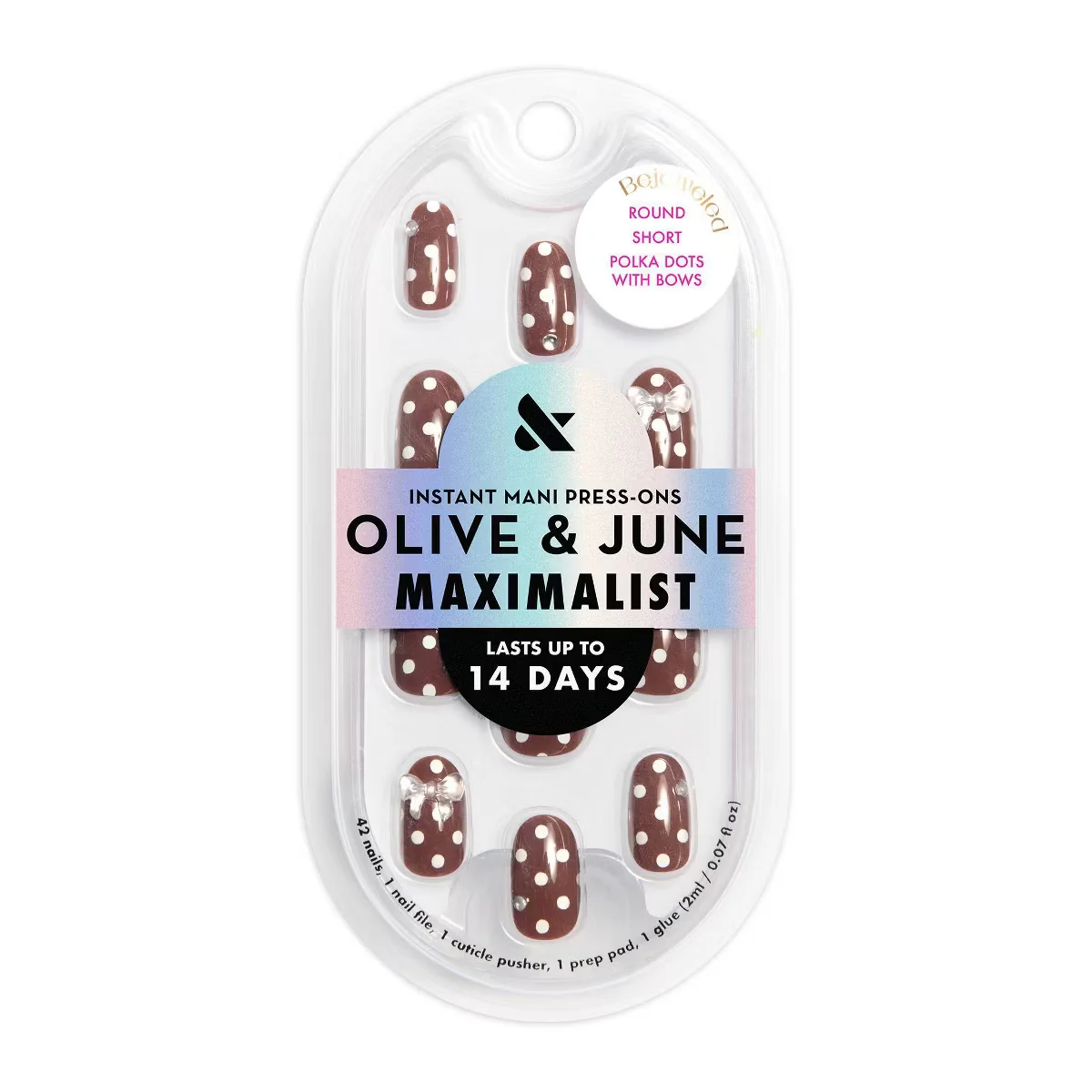 Bejeweled Round Short Polka Dots with Bows Maximalist Instant Mani Press-Ons by Olive and June