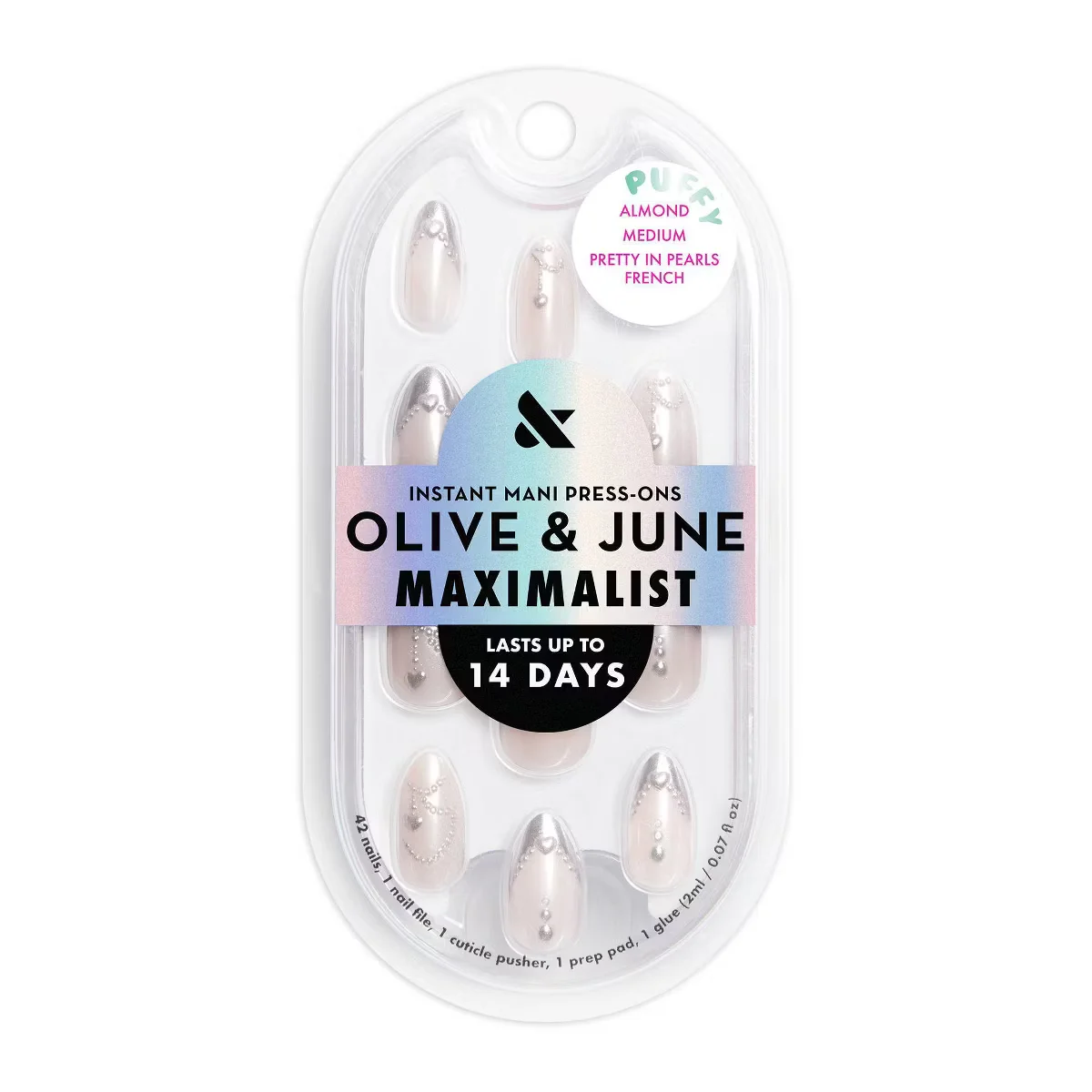 Pretty In Pearls French Puffy Almond Medium Instant Mani Press-Ons by Olive and June