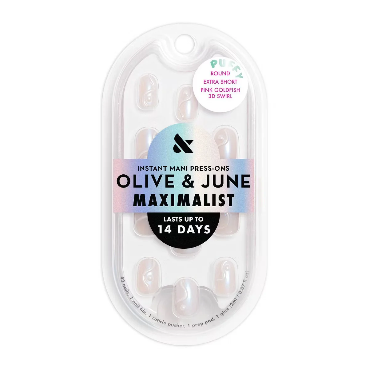 Pink Goldfish 3D Swirl Puffy Round Extra Short Instant Mani Press-Ons by Olive and June