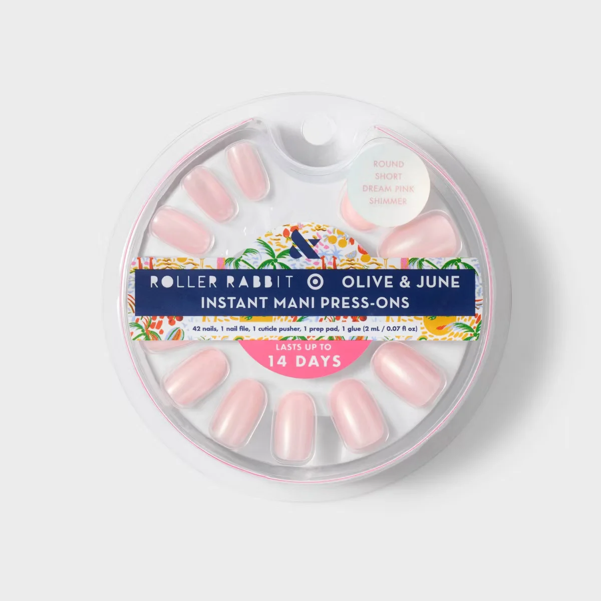 Roller Rabbit x Target Dream Pink Shimmer Round Short Instant Mani Press-Ons by Olive and June