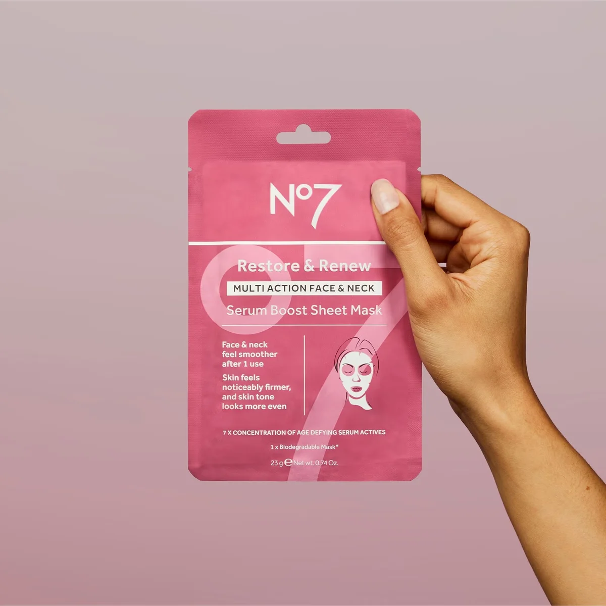 Restore & Renew Face & Neck Multi Action Serum Boost Sheet Mask by No7