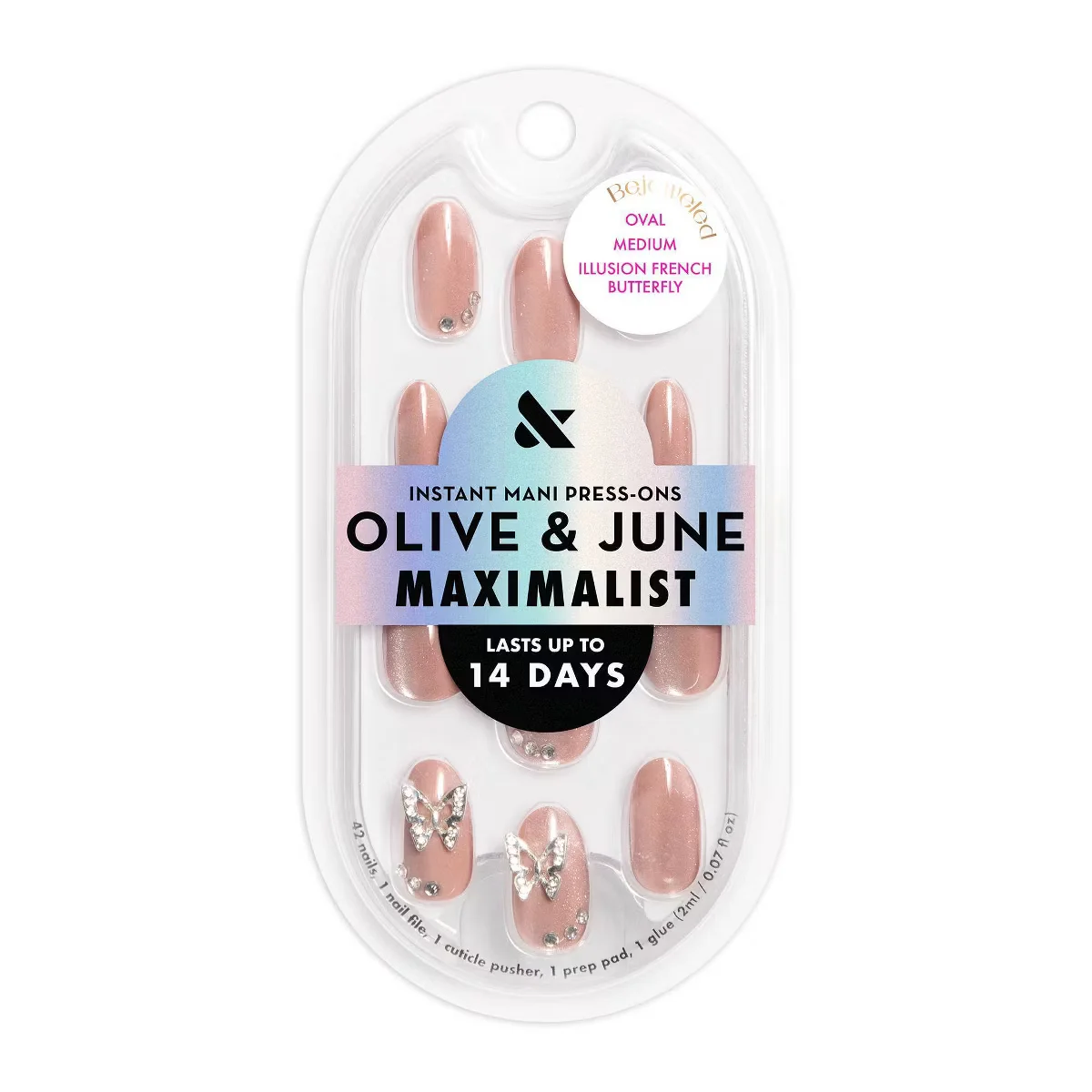 Illusion French Butterfly Bejeweled Oval Medium Instant Mani Press-Ons by Olive and June